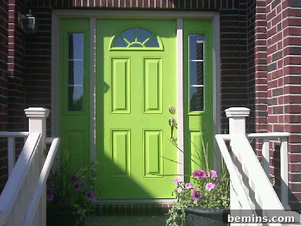 Lime green front door example, showcasing a vibrant and welcoming entrance.