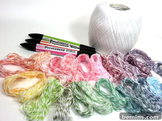 Close-up of colorful DIY baker's twine