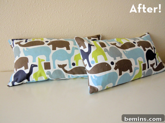 Turning Old Pillows into Dreamy Comfort: A DIY Transformation 3 Close-up shot highlighting the texture and detail of a repurposed throw pillow made from a previously unused bed pillow.