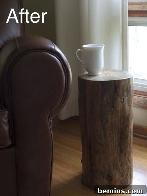 Log Side Table in Living Room Setting