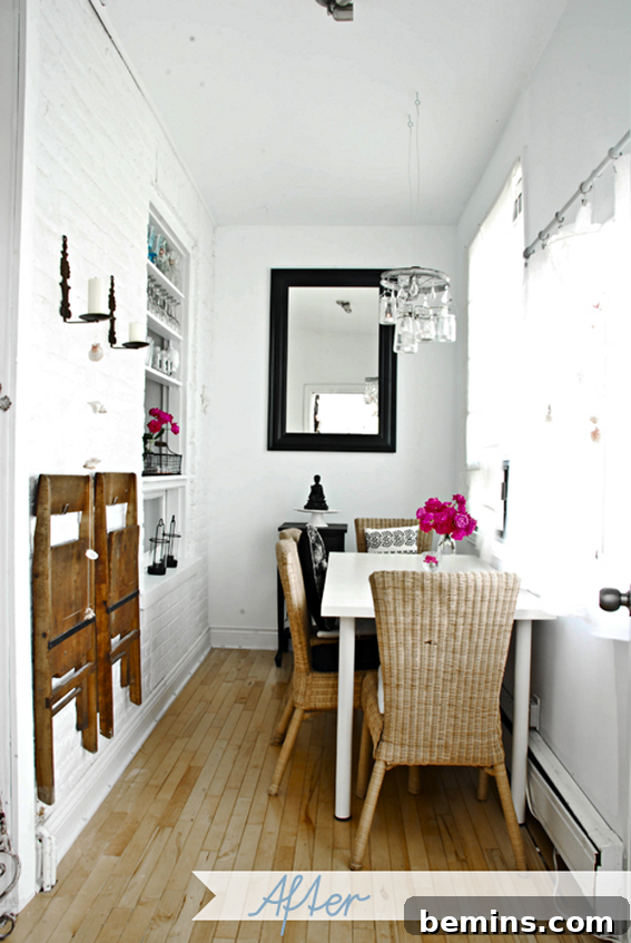After: The transformed dining room with open shelving