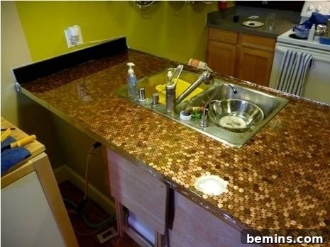 Kitchen Island with Copper-Patterned Countertop