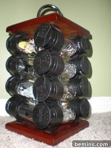 Spice rack converted into an office supply organizer