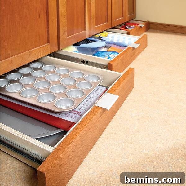 Under-cabinet drawers in a kitchen