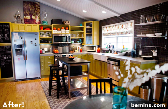 Before and After: A Colorful Kitchen's Eclectic Transformation 3 DIY concrete countertops in a colorful kitchen