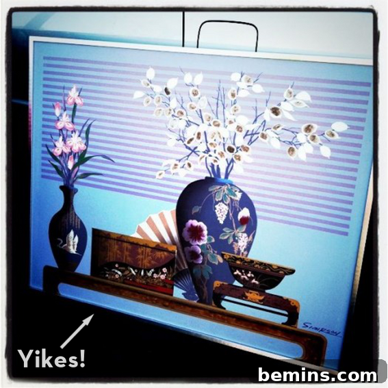 Before: An outdated still life painting from a thrift store