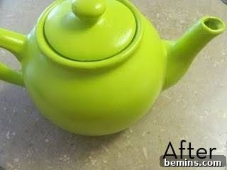 Painting Ceramics: A Creative Guide 3 After: The transformed green teapot, now a decorative masterpiece