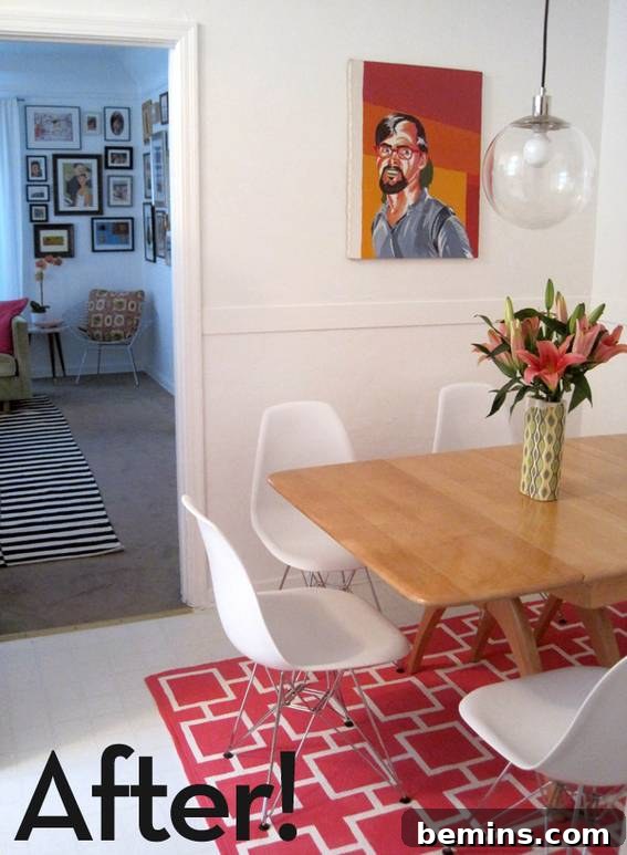 Mid-Transformation: The rug being painted with a vibrant color