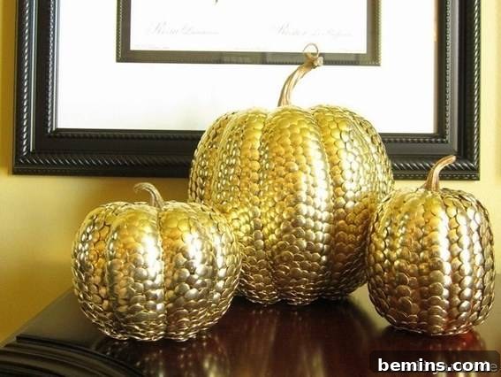 Gold Thumbtack-Covered Pumpkin