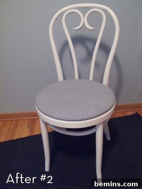 Finished chair with gingham fabric