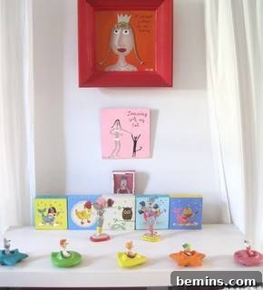 Brightly colored vintage dishes in a white kitchen
