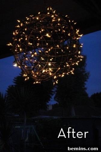 Finished Upcycled Wire Basket Lantern