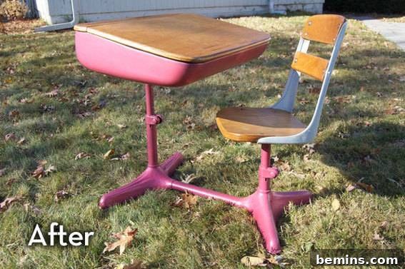 The finished glittery school desk.