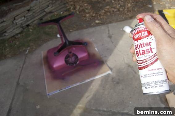 First coat of glitter applied.
