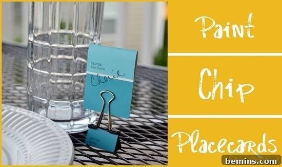 Creative Christmas: 8 DIY Paint Chip Card & Tag Projects 3 Chic Christmas Table Decor: A paint chip creatively transformed into a festive place card, adding a personalized touch to your holiday table setting.