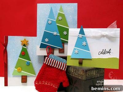 Creative Christmas: 8 DIY Paint Chip Card & Tag Projects 6 Unique Christmas Tree Cards: A collection of creatively designed Christmas cards featuring paint chip Christmas trees adorned with buttons and snowflakes.