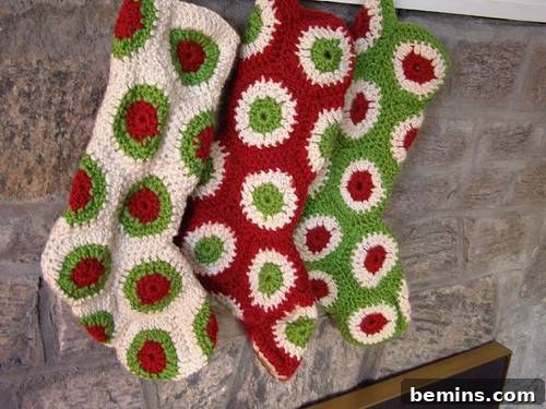 Crocheted Polka Dot Christmas Stocking