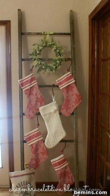 Creative Stocking Display Ideas Without a Fireplace 4 Wooden Ladder