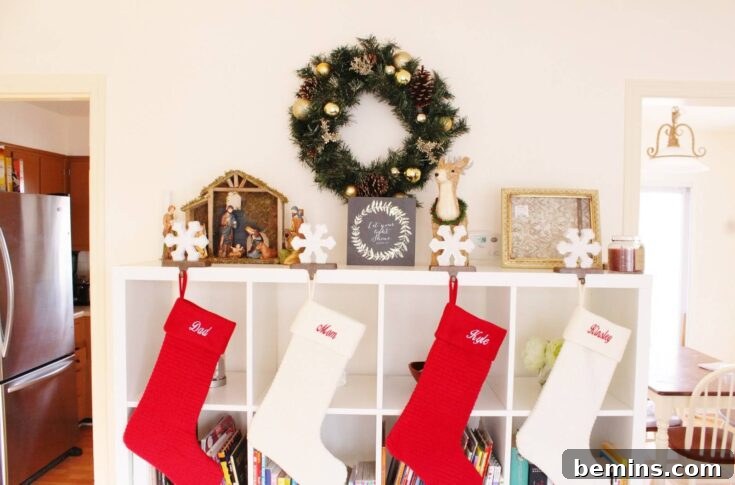 Creative Stocking Display Ideas Without a Fireplace 7 Bookshelf
