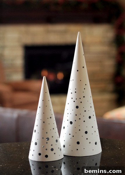 Crafting Contemporary Perforated Christmas Trees 2 Close-up of a finished DIY perforated paper mache tree.