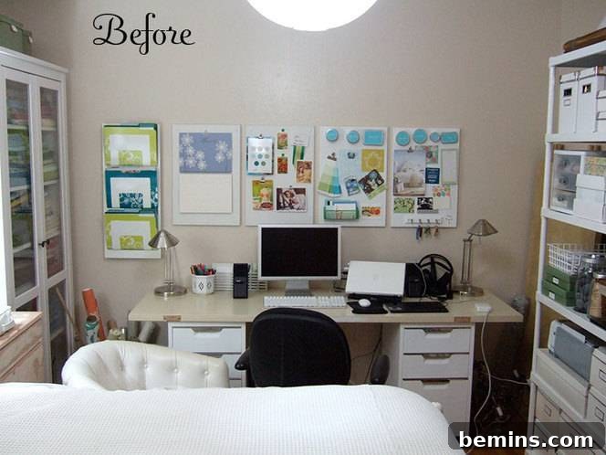 Before: A Cold and Uninviting Bedroom/Office Desk Area