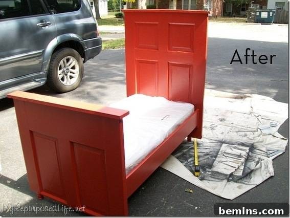 Top 10 Furniture Flips That Still Inspire 12 The completed toddler bed made from a repurposed door.