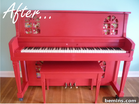 Top 10 Furniture Flips That Still Inspire 20 The piano after its makeover, now a beautiful and eye-catching piece.