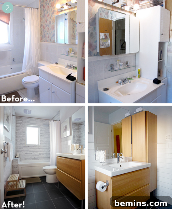 80s style bathroom updated to a serene, timeless space with stacked marble and slate for a family of four