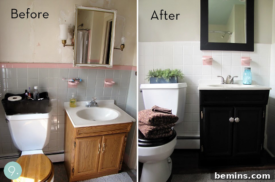 Budget-friendly bathroom makeover featuring fresh paint and a new faucet, updating a rundown space