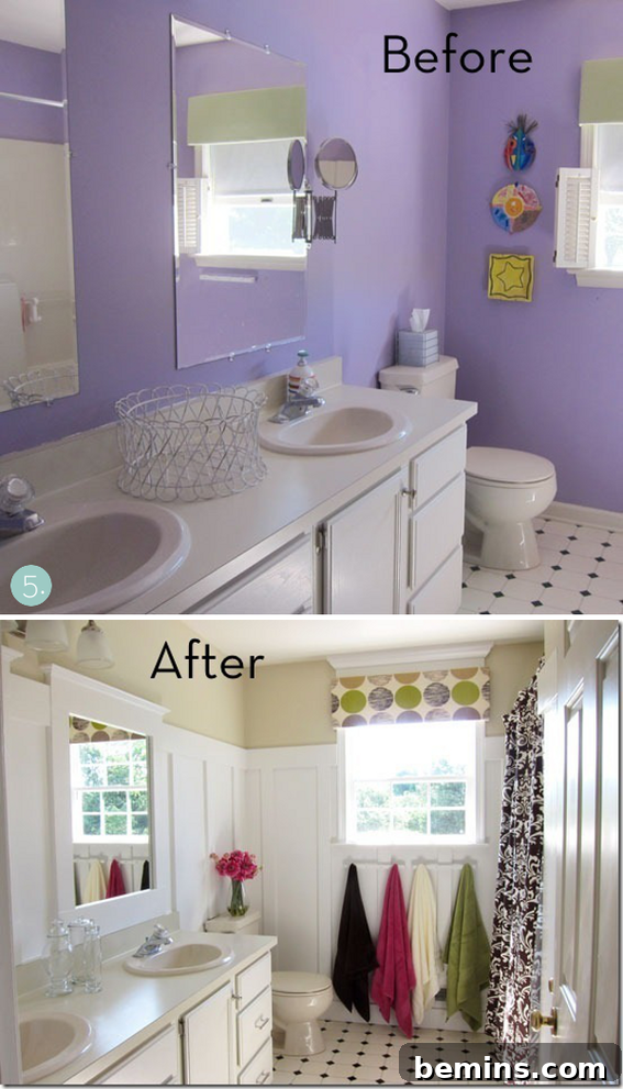 Small budget bathroom makeover making the space feel bigger and brighter with clever DIY additions