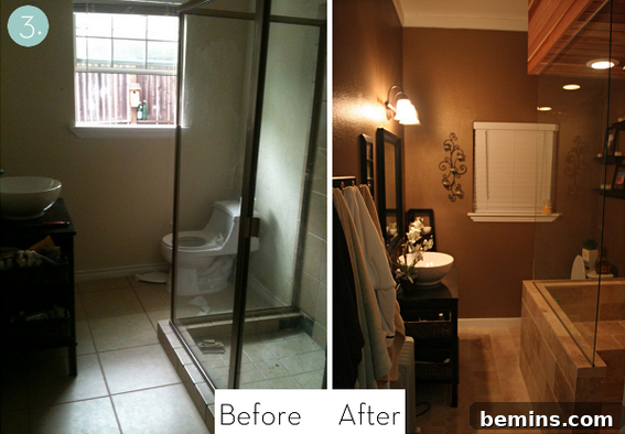 Tiny bathroom transformed into a calming retreat with cedar wood accents and a stone and glass shower