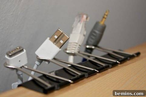 Curated Collection: 8 Chic DIY Wire & Cable Management Solutions 7 Binder clips used as cable organizers