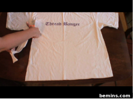 Cutting a T-shirt for bikini bottoms