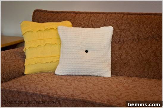Completed sweater pillows