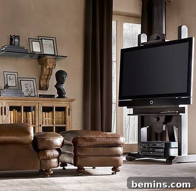 Excellent interior design for TV units, Restoration Hardware, illustrating innovative ways to enhance living spaces with integrated entertainment solutions.