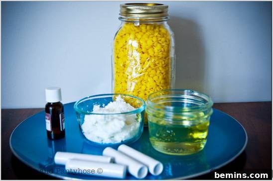 Ingredients for making DIY organic lip balm