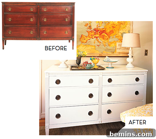 Laminate dresser makeover using contact paper