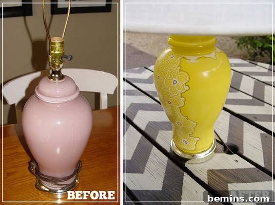 Transformed ginger pot lamp with yellow paint and unique details.