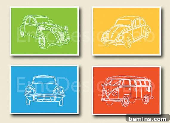Vintage Classic Car Line Drawings