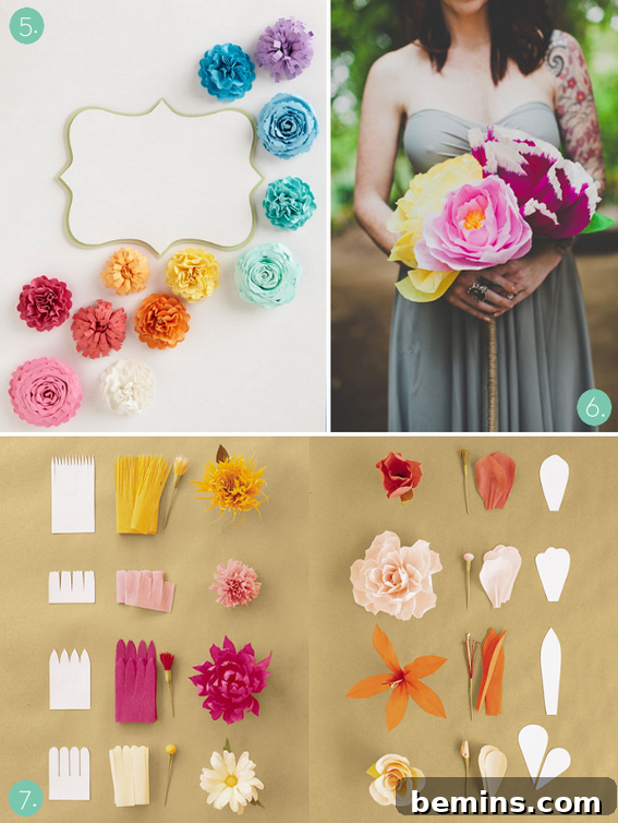 Variety of paper flower styles and colors