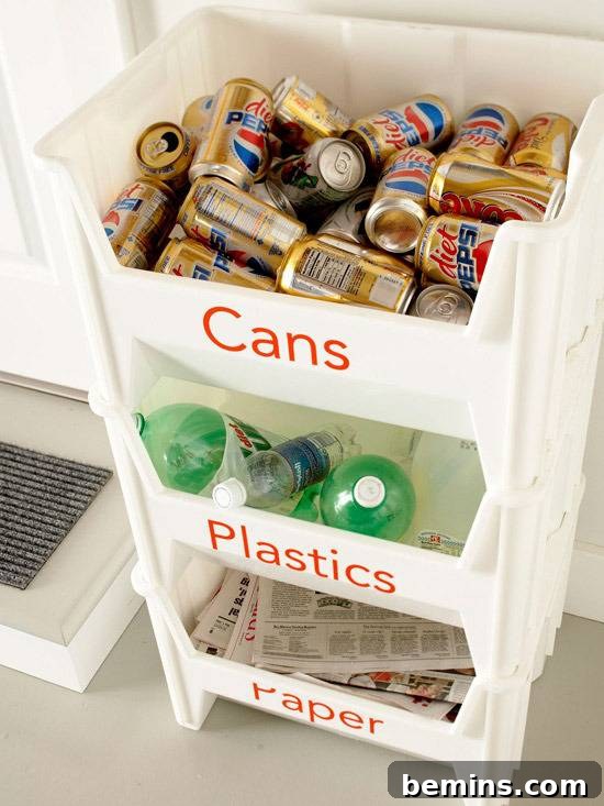 Stackable bins for cans, plastics, and paper