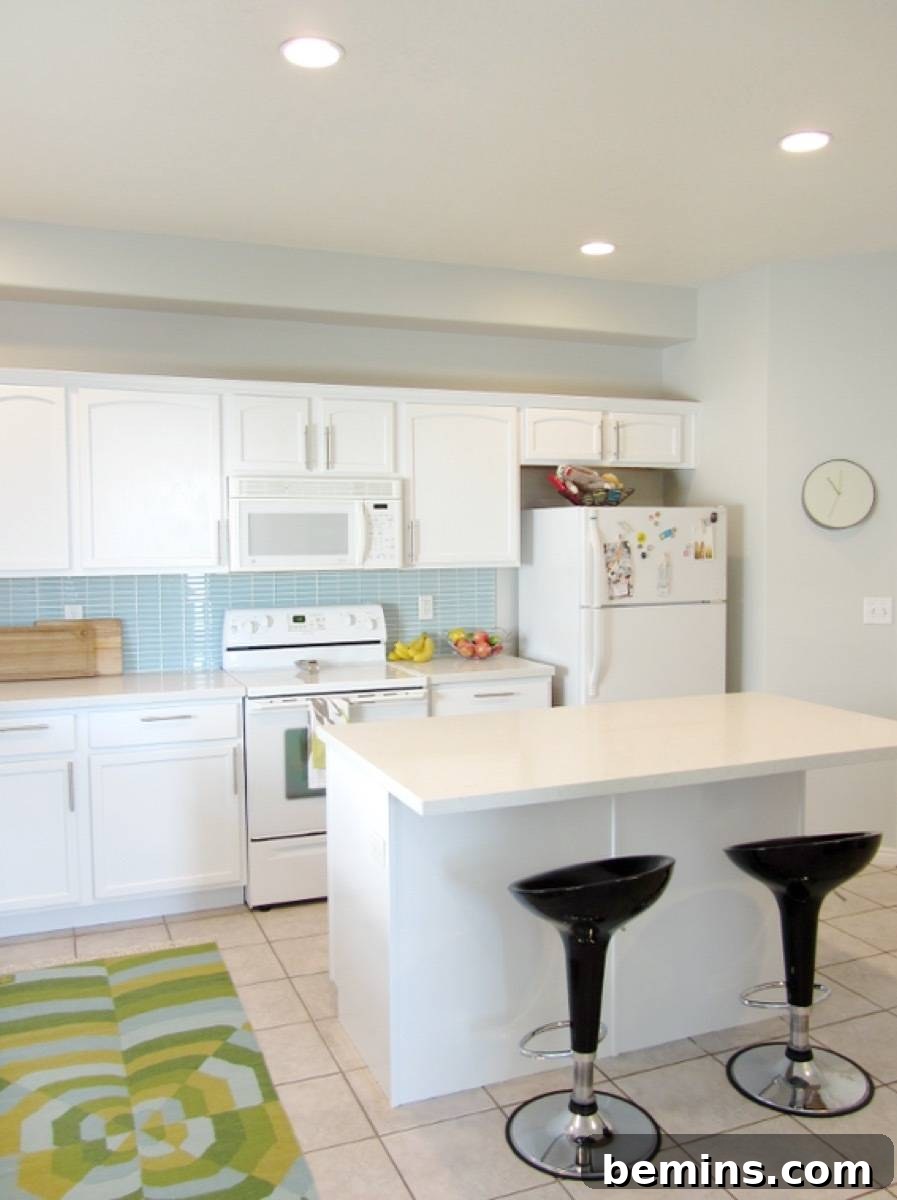 Finished kitchen project with painted cabinets