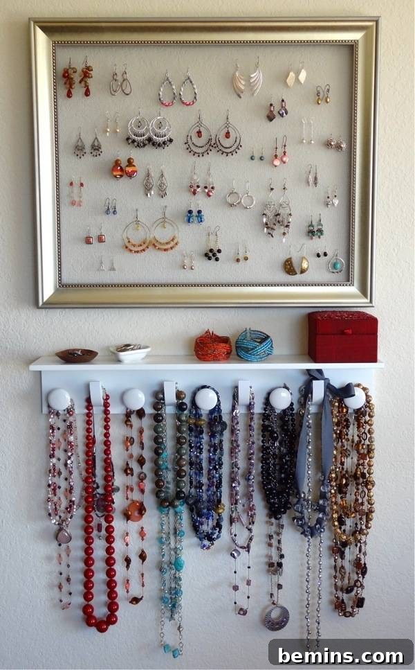 Screen and Coat Hanger Jewelry Organizer