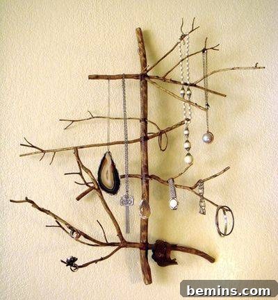 Twig Jewelry Tree with Copper Wiring