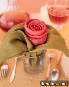 Roundup: Six Creative Napkin Flower Ideas 7 A decorated red rose flower made by napkins place in a dining table