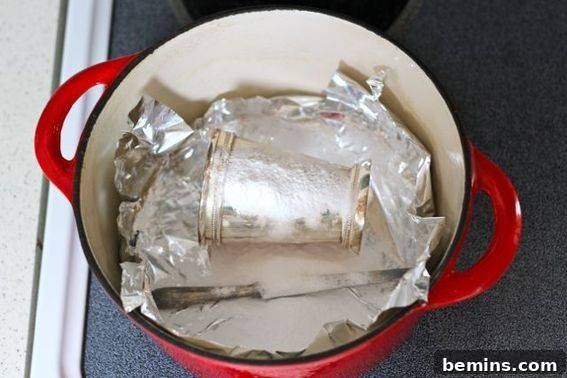 Silver Items in Pot Lined with Aluminum Foil