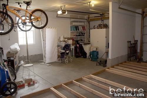 Before: A cluttered and disorganized garage