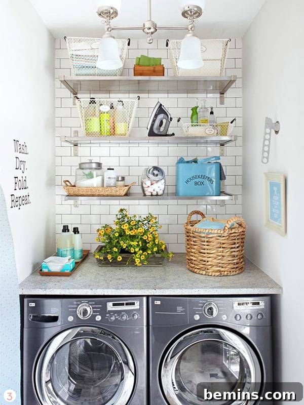 Top Laundry Room Transformations 12 Laundry area with white subway tile