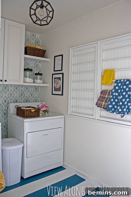 Top Laundry Room Transformations 43 White room has a washer and decorations