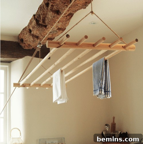 Top Laundry Room Transformations 48 Dowel hanging drying rack